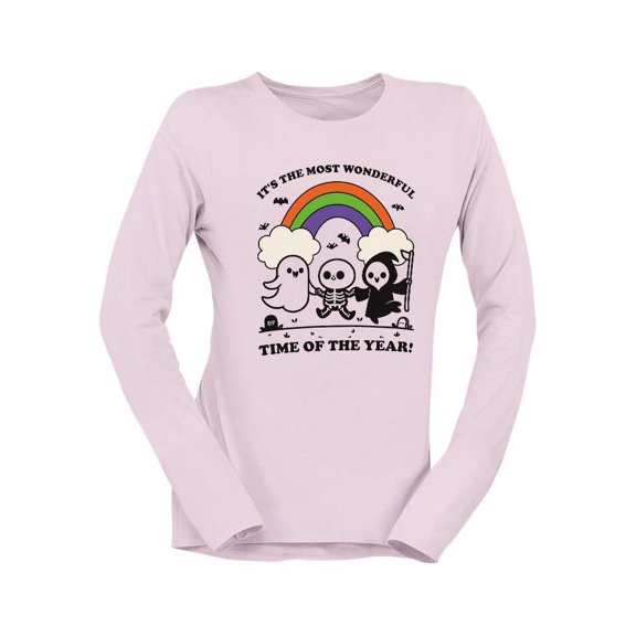 Halloween Ghost Rainbow Skeleton Graphic - Women's Long Sleeve