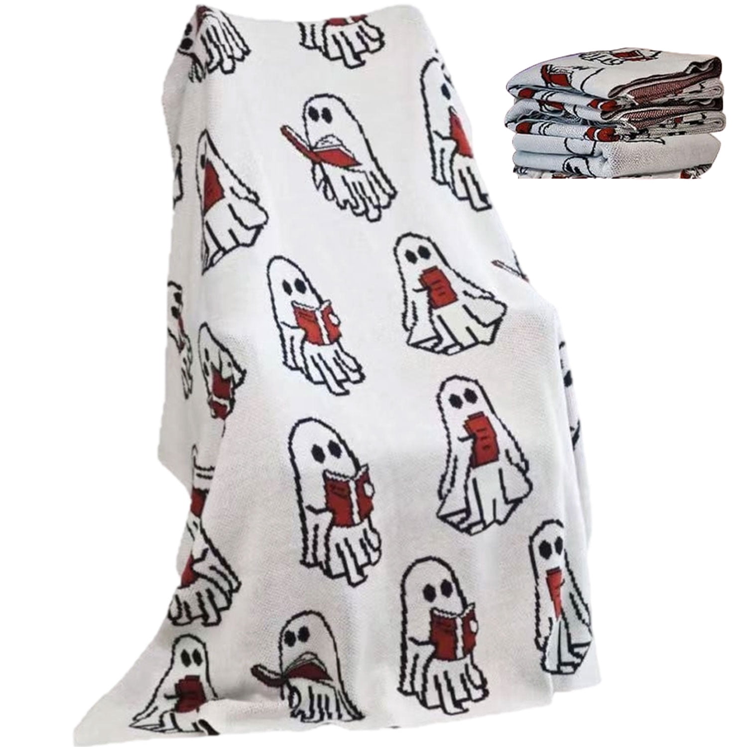 Ghost Reading Blanket - Cozy Flannel Throw With Book-Loving Ghosts For Halloween & All Seasons