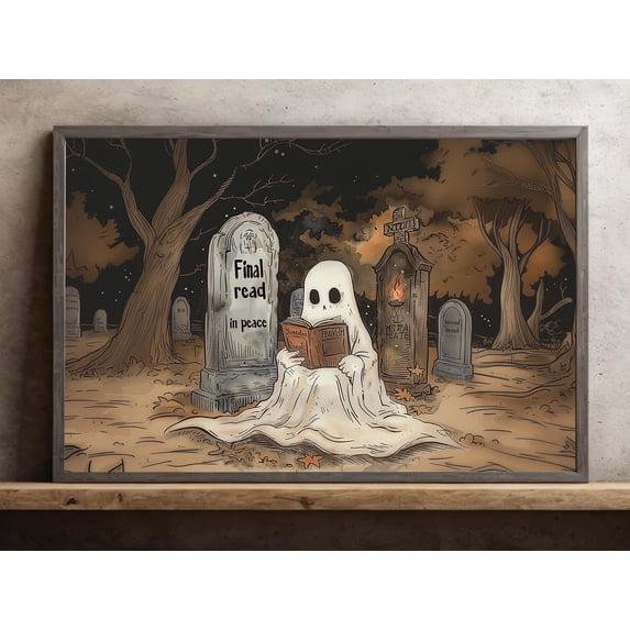 Halloween Ghost Reading In Cemetery Nursery Poster , Poster Print Only ...