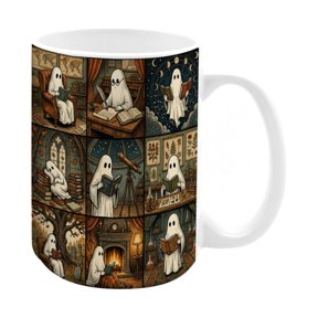 Halloween Ghost Reading Theme Ceramic Mug, 350ml Book Lover Gift