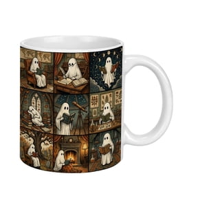 Halloween Ghost Reading Theme Ceramic Mug, 350ml Book Lover Gift