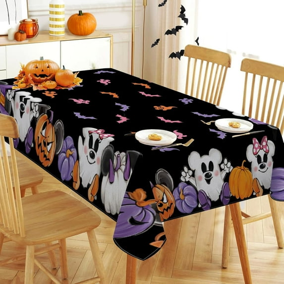 Halloween Ghost Rectangle Tablecloth 60 x 104 Inch, Spooky Jack O Lantern Pumpkin Decorative Table Cloth Dining Table Cover, Funny Bat Dinner Party Picnic Decoration