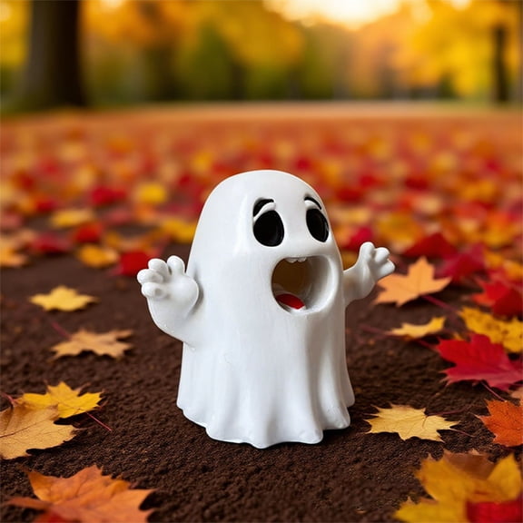 Halloween Ghost Resin Statue, Cute Open Mouth Figurine With Spooky Design Stable Base And Compact Tabletop Display, Holiday Ornament for Shelf Mantel Living Room Party And Home Decor
