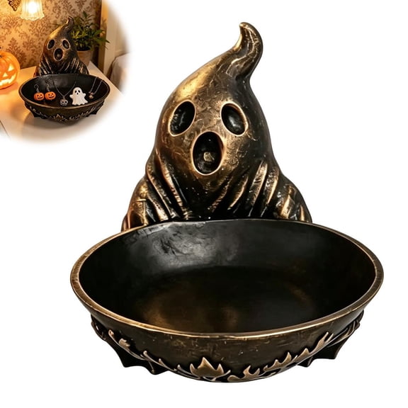 Halloween Ghost Resin Trinket Box, Black, 6.3 x 7.68 in, Halloween Decoration for Porch, Door, Mantel, Yard and Party Display