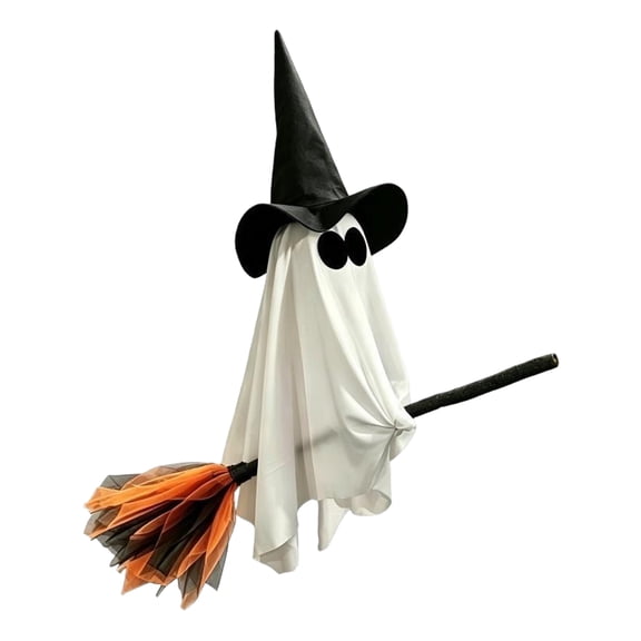 Halloween Ghost Riding Broom Decoration, Hanging Witch Hat Ghost Decor with Broomstick Design Lightweight Structure And Easy Suspension, Festive Decoration, Spooky Halloween Decorations