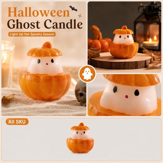 Halloween Ghost Scented Candle Freesia Pumpkin Ghost Wax Candle 2.44x2.99 Inch Cute Spooky Home Table Decor Holiday Gift