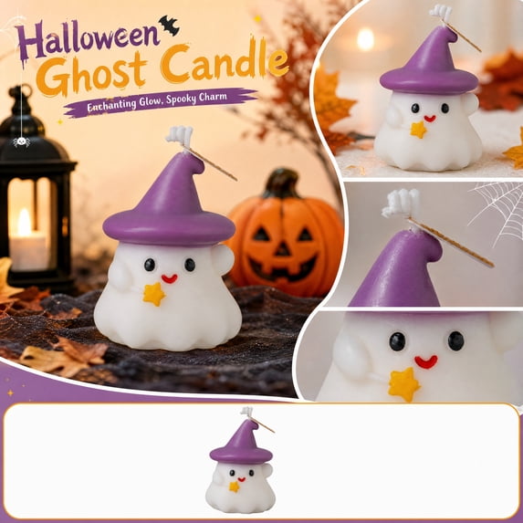 Halloween Ghost Scented Candle French Lavender Wizard Ghost Wax Candle 2.44x2.99 Inch Cute Spooky Home Table Decor Gift