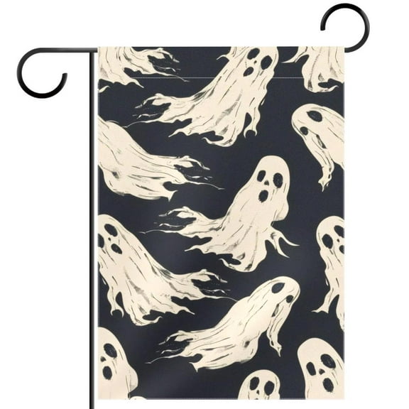 Halloween Ghost Seamless Spooky Pattern Garden Flag Double Sided House Flag for Outdoor Home, Personalized All Year Round Yard Decor 12 x 18 Inch