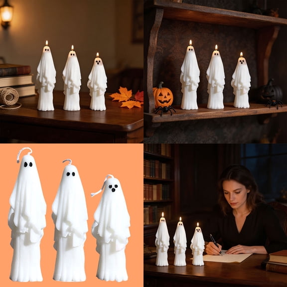 Halloween Ghost Shaped Scented Candles Set Handmade Cute Ghost Figurine Candle Spooky Decorative Aroma Candle For Home Table Party Decor Photo Prop. halloween decor