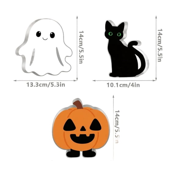 Halloween Ghost Shaped Tabletop Decoration Set for Holiday Party Home Office Desktop Display Witch Bat Cat Pumpkin Design, 3Pcs