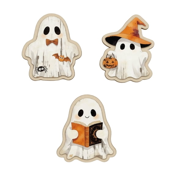 Halloween Ghost Shaped Tabletop Decoration Set for Holiday Party Home Office Desktop Display Witch Bat Cat Pumpkin Design, 3Pcs