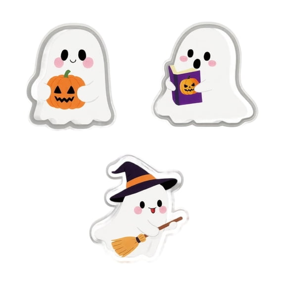 Halloween Ghost Shaped Tabletop Decoration Set for Holiday Party Home Office Desktop Display Witch Bat Cat Pumpkin Design, 3Pcs