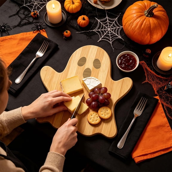 Halloween Ghost Shaped Wooden Cutting Board and Serving Tray, Solid Wood Chopping Board for Kitchen Prep and Cheese Display, Fun Spooky Design for Holiday Parties and Table Decor