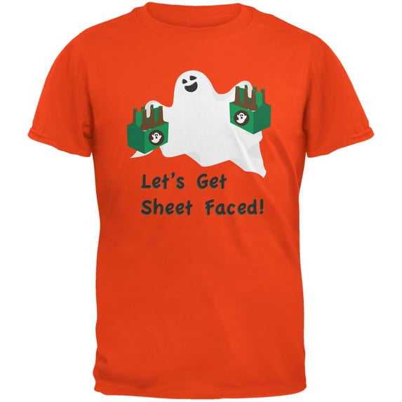 Halloween Ghost Sheet Faced Orange Adult T-Shirt