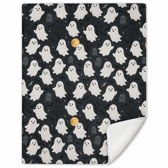 Halloween Ghost Sherpa Blanket, Soft Fleece Throw for Couch or Living Room