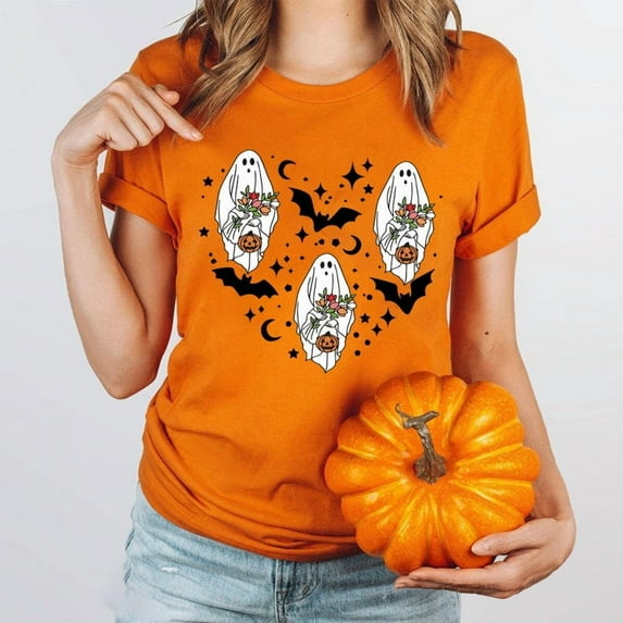 Halloween Ghost Shirt, Halloween Party Shirt, Floral Ghost Shirt, Autumn Shirt, Trick or Treat Shirt, Cute Ghost, Halloween Pumpkin Gift