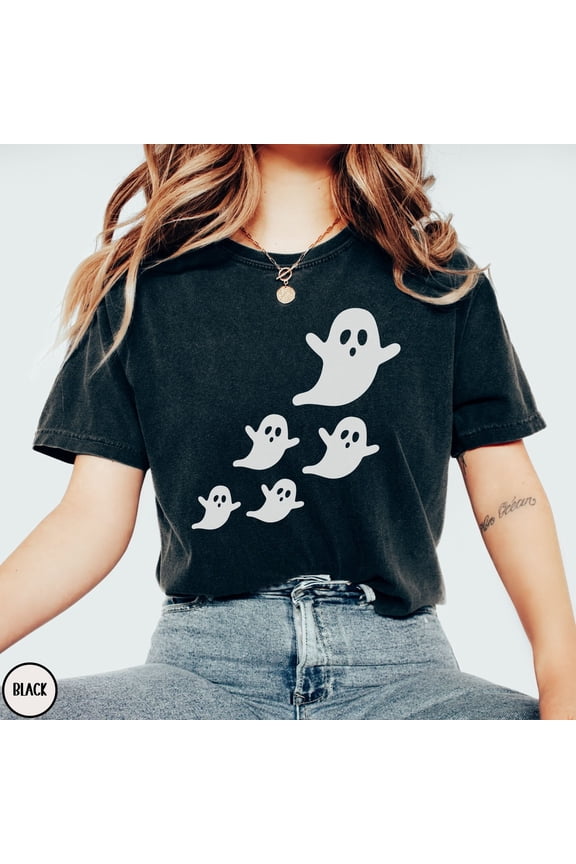 Halloween Ghost Shirt, Spooky Flying Ghosts T-Shirt, Fall Graphic Tee, Halloween Party Apparel for Women, Ghost Lover Gift