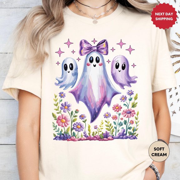 Halloween Ghost Shirt Spooky Season Tee Pastel Goth Clothing Cute Ghost Shirt Trendy Fall