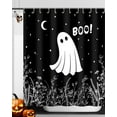 Halloween Ghost Shower Curtain with 12 Hooks Cute Black White Boo