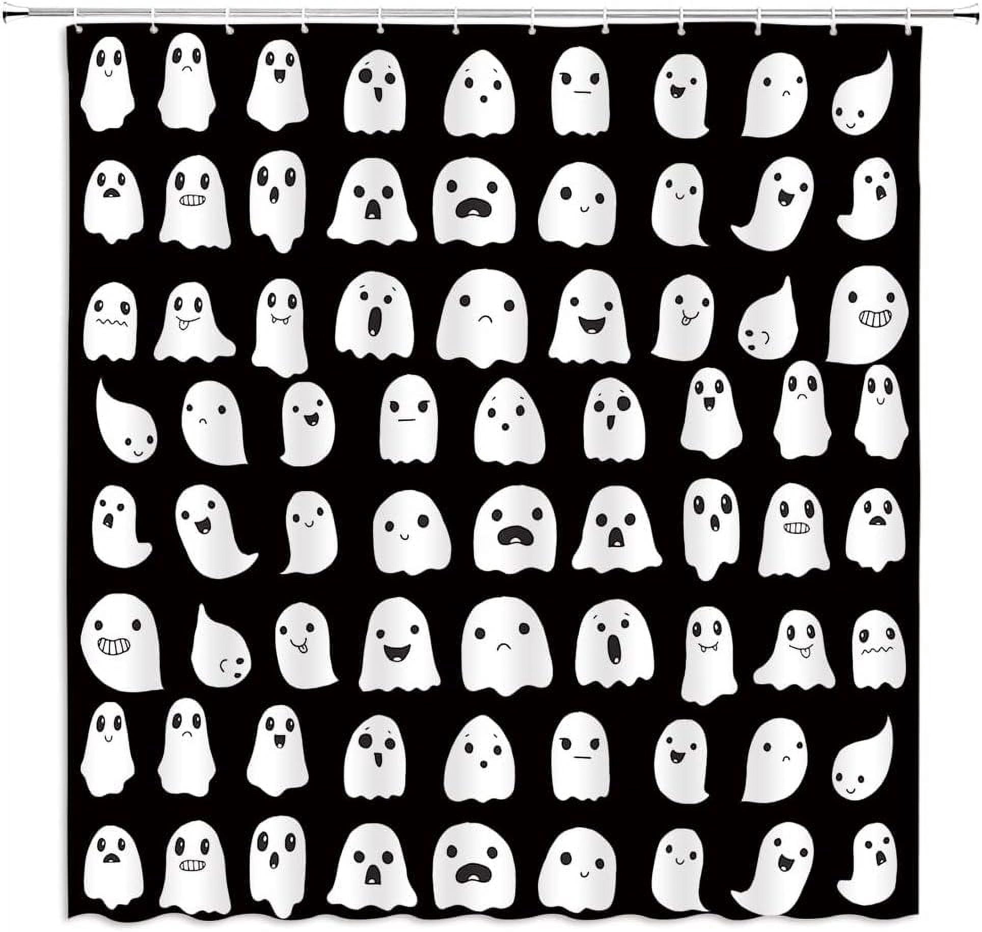 Halloween Ghost Shower Curtain Spooky Cute Funny Cartoon Ghosts Icons ...