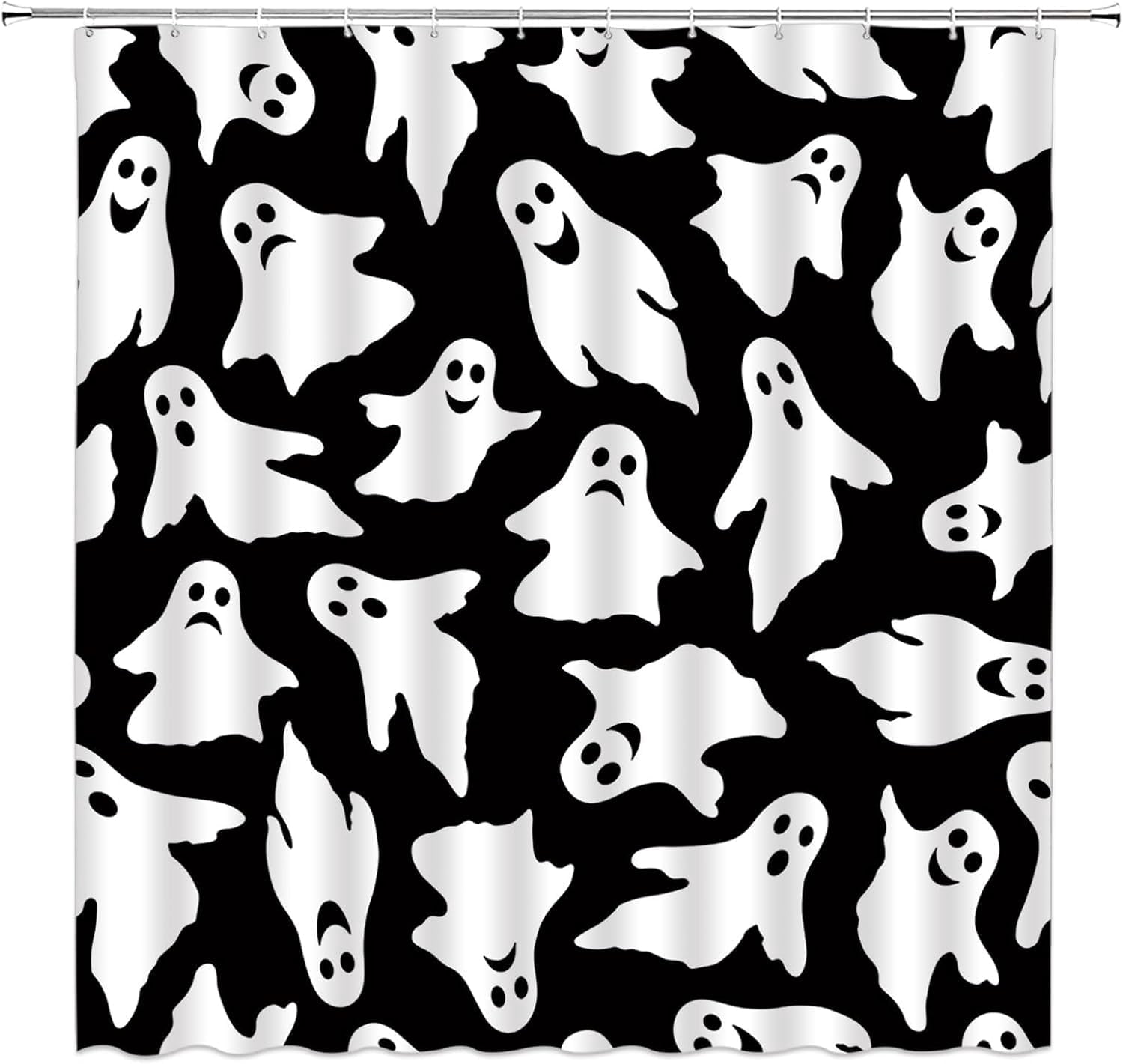 Halloween Ghost Shower Curtain Spooky Cute Funny Cartoon Ghosts Icons ...