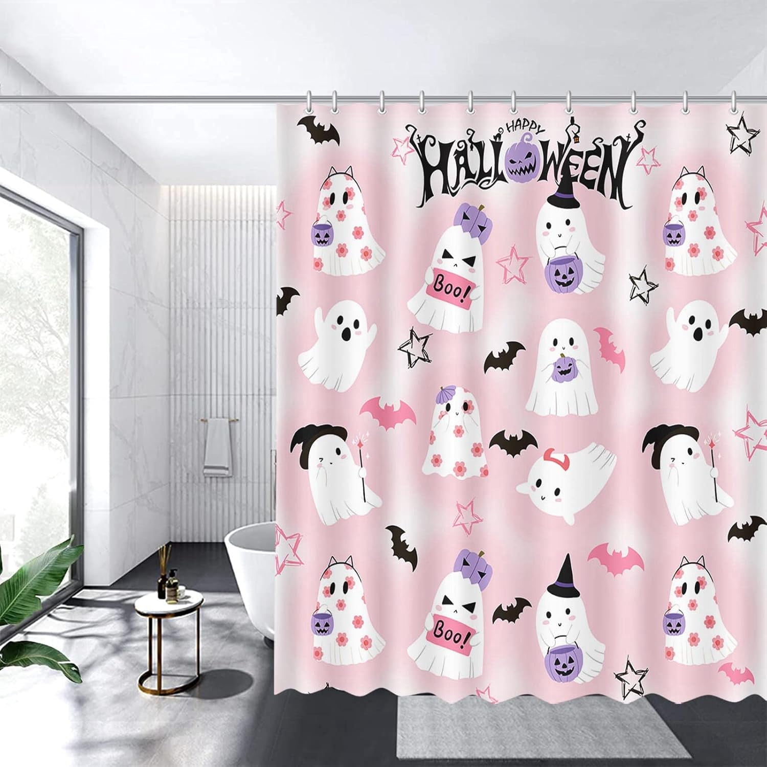 Halloween Ghost Shower Curtain Spooky Cute Funny Ghosts Shower Curtain ...