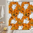 thumbnail image 1 of Halloween Ghost Shower Curtain Spooky Ghost Pumpkin Bat Cartoon Funny Cute Halloween Holiday Bathroom Decor Fabric Curtain with Hooks, 1 of 3
