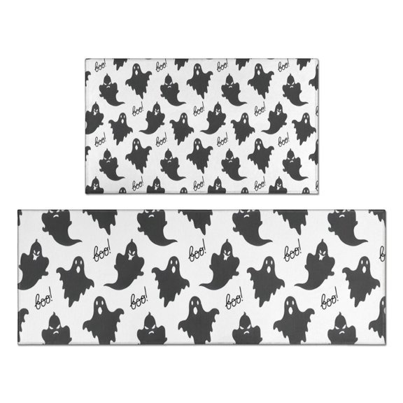 Halloween Ghost Silhouette Pattern Kitchen Rugs Sets Of 2,Anti Fatigue Kitchen Mat Rugs Non Slip Washable,Decorative Kitchen Floor Mats for Kitchen,Sink,Laundry,17"x30"+17"x47"