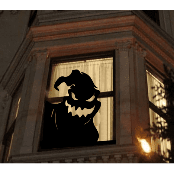Halloween Ghost Silhouette Window Reusable Decal, Spooky Face Design, 23 x 11.5 inches, Black