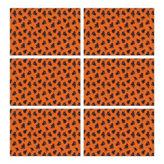 Halloween Ghost Silhouettes Pattern Summer Placemats Table Placemats Set Of 6-Linen Kitchen Washable Placemats Table Mats 11.8"x17.7" Non-Slip Heat Resistant