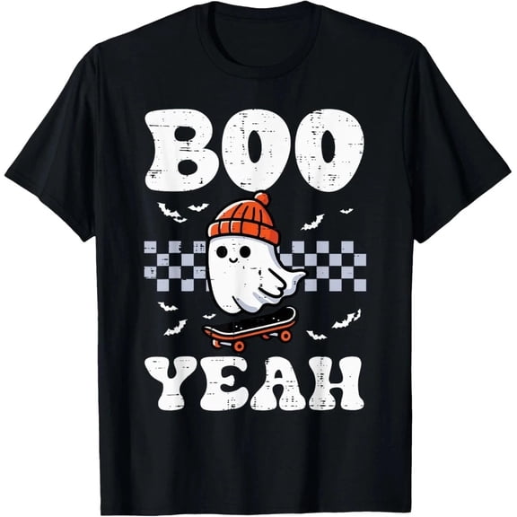 Halloween Ghost Skateboard Boo Yeah Costume T-Shirt for Boys, Kids & Men