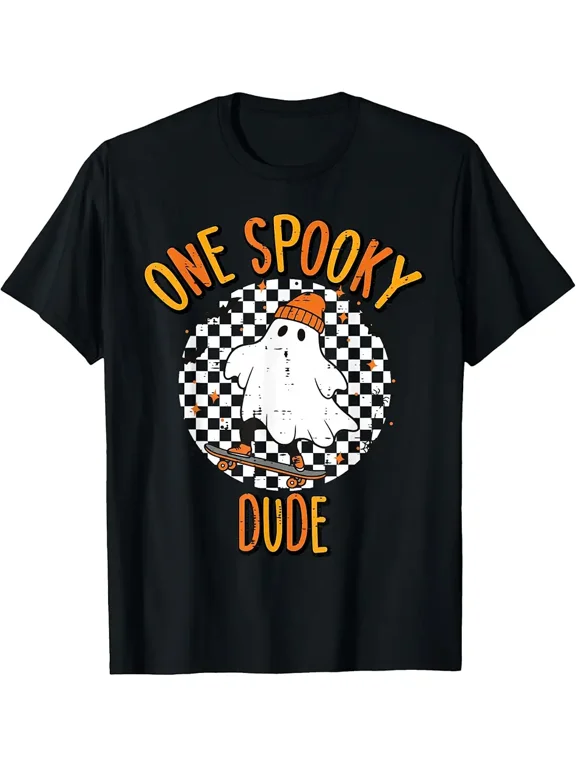 Halloween Ghost Skateboard Spooky Dude Costume Men Boys Kids T-Shirt