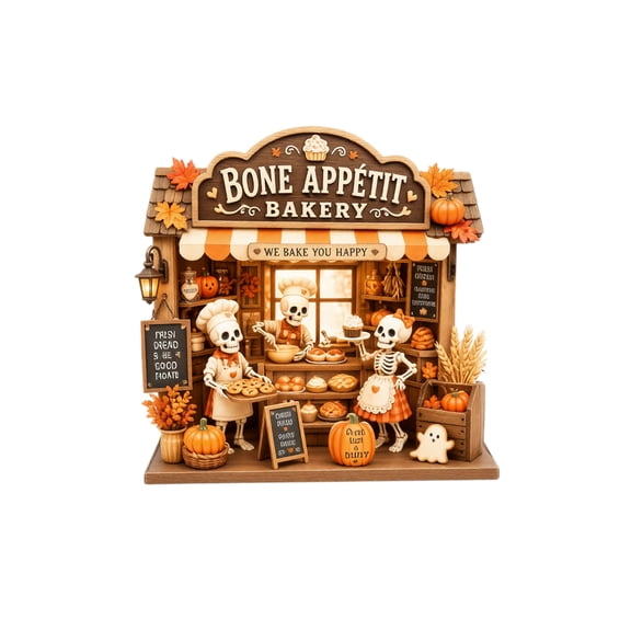 Halloween Ghost Skeleton Wooden Tabletop Decor Coffee Theme Tiered Shelf Accent Sign for Home Kitchen Counter Display