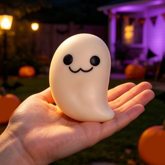 Halloween Ghost Slow Rising Squeezer, Cute Soft Silicone Fidget with Dumpling Shape Goofy Face, Sensory Decompression Ornament for Adults Desk Decor