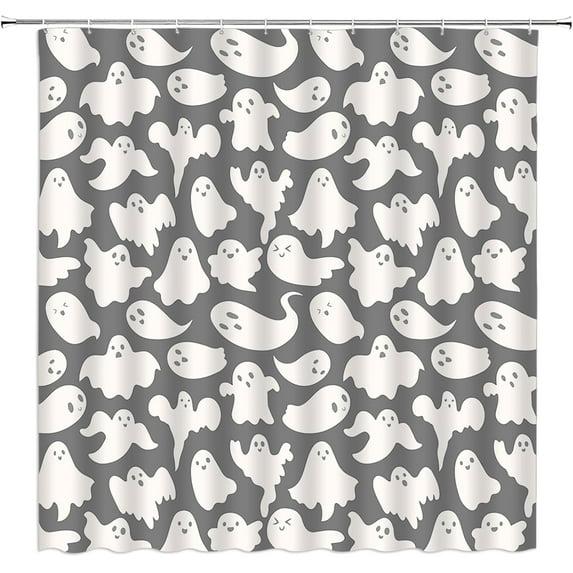 Halloween Ghost Small Stall Shower Curtain Gray White Spooky Gothic Cartoon Funny Scary Festival Fabic with Hooks for Bathroom Decor,36x70 Inch