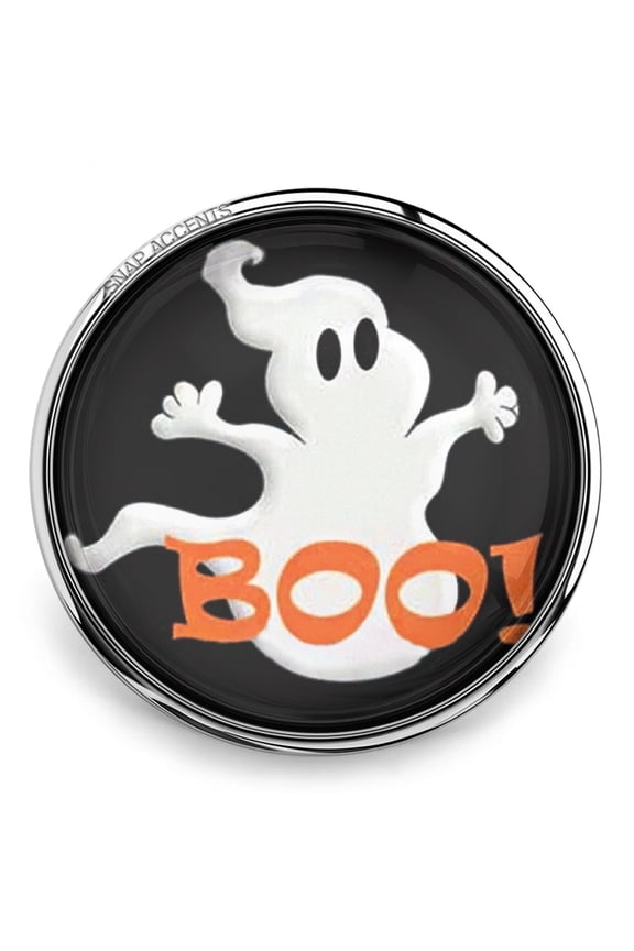 Snap Jewelry 18MM Ghost Boo Ginger Charm with Black Background and Orange Boo Letters