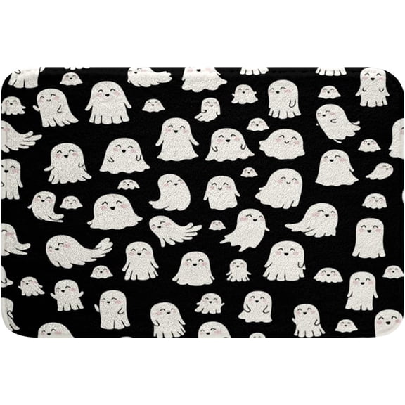 Halloween Ghost Soft Fleece Bath Rug Cute White Spooky Cartoon Floor Mat Indoor Door Doormat 16x24 Inch
