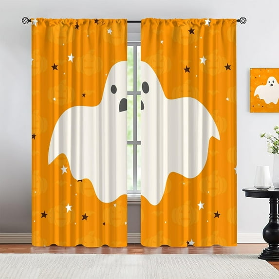 Halloween Ghost Soundproof Window Drape for Kids, Geometric Five-Pointed Star Blackout Curtains 2 Panels, Foldable Lightweight Breathable Window Treatments for Home Hotel Bathroom-W52xL84in