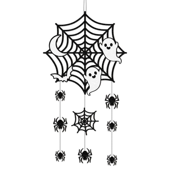 Halloween Ghost & Spider Web Hanging Ornaments, Black & White Spooky Ghost Bat Moon Hanging Decor, All Saints' Day Theme Decorations for Halloween Party Black