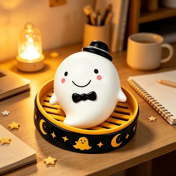 Halloween Ghost Squeeze Squishy Toys, Halloween Realistic Steamed Bun Stress Relief Sensory Ball with Steamer, Soft Halloween Stress Ball (1pc)