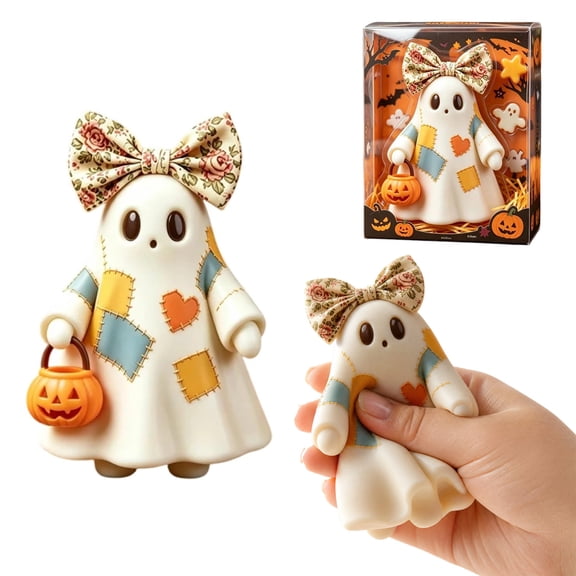 Halloween Ghost Squishies Toy, Patchwork Ghost Squeeze Toy for Stress Relief and Anxiety, Slow Rise Pressure Release Sensory Toys for Halloween Party Favor , Spooky Table and Desktop Decor