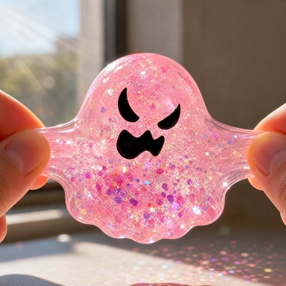 Halloween Ghost Squishy, Glitter Ghost Squishy Toys, Premium Spooky Slow Rising Foam Squeezer, Perfect White Elephant Gift Exchange for Adults Office Party,Pink