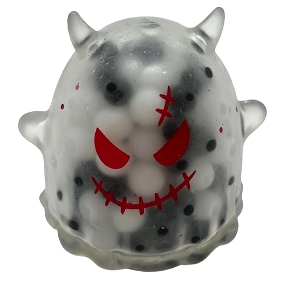Halloween Ghost Squishy Toy with Bead Filled Squeezable Design, 3 Inches, Single Piece, Black and Clear with Red Accents, for Halloween Party Favors, Toy