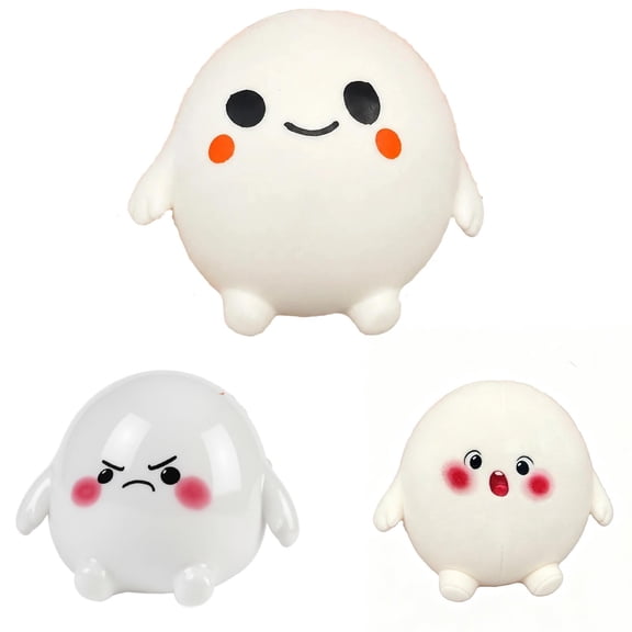 Halloween Ghost Squishy Toy with Soft Mochi Material and Cute Expressions, 2.5 Inch, White, for Relaxation, Squeeze Toy