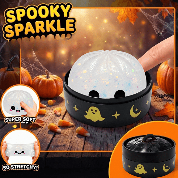Halloween Ghost Squishy Toys, Soft Squeeze Stress Ball with Box, Stress Relief Fidget for Party Favors and Desk Decor