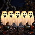 thumbnail image 1 of Halloween Ghost Stake Lights Set of 5, Witch Hat LED Ghost Pathway Lights Battery Operated, Indoor Outdoor Halloween Decorations, Spooky Lawn Light for Yard Garden Haunted House Porch Walkway Decor, 1 of 7