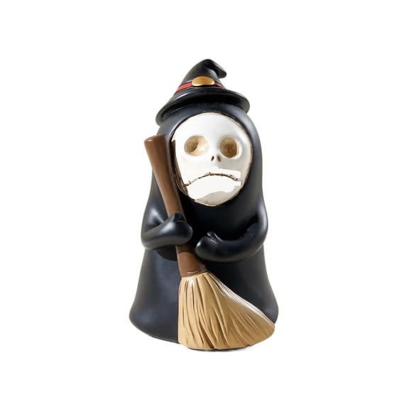 Halloween Ghost Statue Mini Plastic Skeleton Ghost Figurines with Scary Mouth, Spooky Ghost Sculpture Holding Rose, Broom, Bird and Wearing Headphones Table Ornament for Home Decor