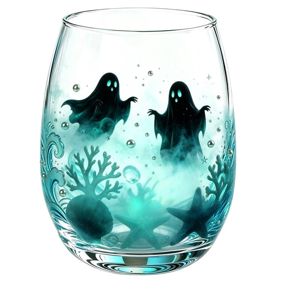 Halloween Ghost Stemless Glassware, 2D Printed Spooky Drinkware,Spooky 2D Ghost Print With Underwater Details, Smooth Stemless Glass For Wine, Cocktails, Juice And Halloween Entertaining 2026