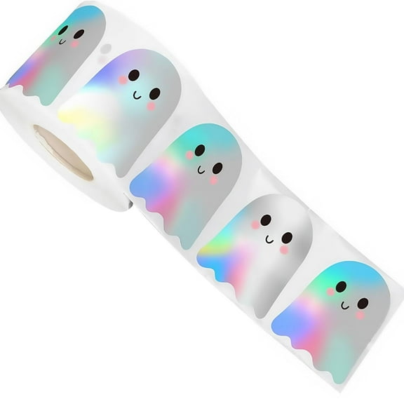 Halloween Ghost Sticker Roll – Cute Reading Book Themed Adhesive Decals for Scrapbook, Envelope, Card, and Party Decor