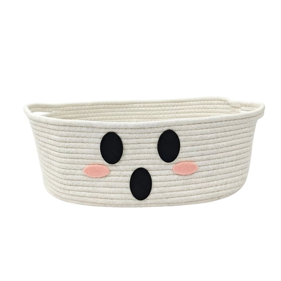 Halloween Ghost Storage Basket, Cotton Rope Candy Bin for Spooky Treats & Handheld Festive Storage